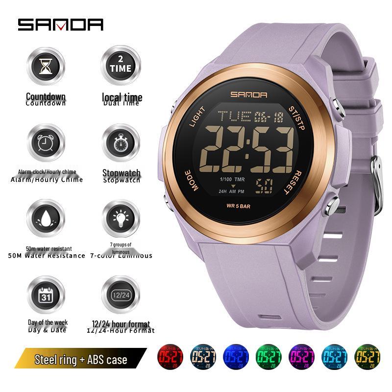 Sanda Unisex Student Party Watch: Colorful Lights, Multi-functional, Waterproof Sports Electronic Watch