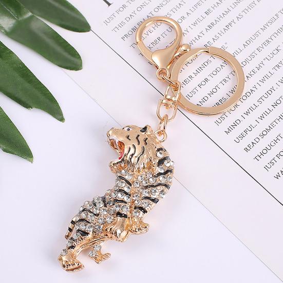Keychain Pendant Sparkling Rhinestones Zodiac Tiger Shape Charm Key Chain Strong Lobster