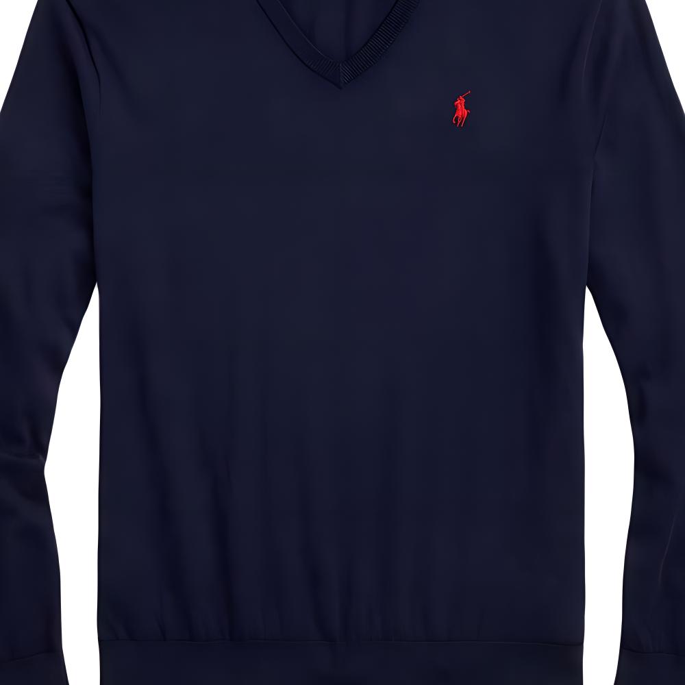 Polo Ralph Lauren Einfarbiger Baumwoll V-Ausschnitt Langarm Strickpullover Regular Fit Herrenpullover Marineblau 710890561001