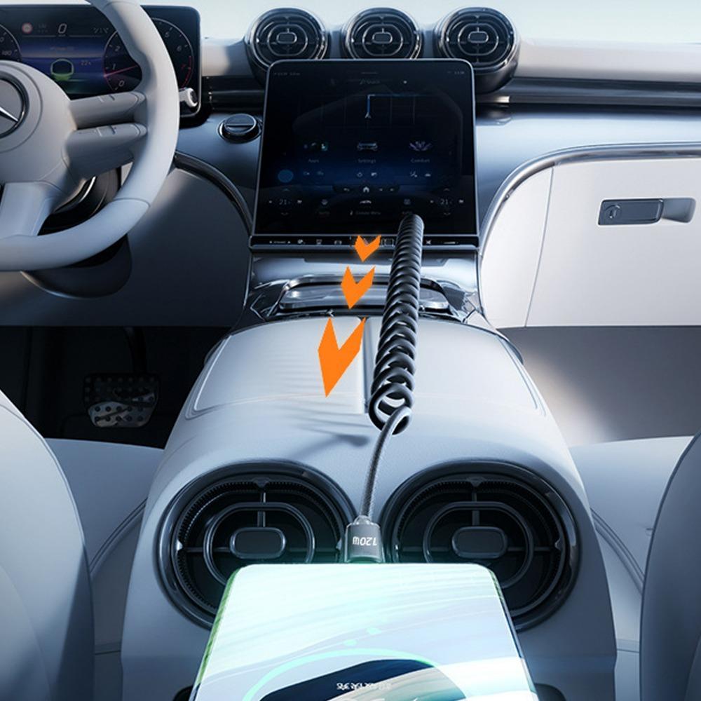 120W Car Spring Data Cable Retractable USB C To Type C Fast Charging Cable for Iphone 17 16 15 Samsung Dual Type C Cable 1m 2m