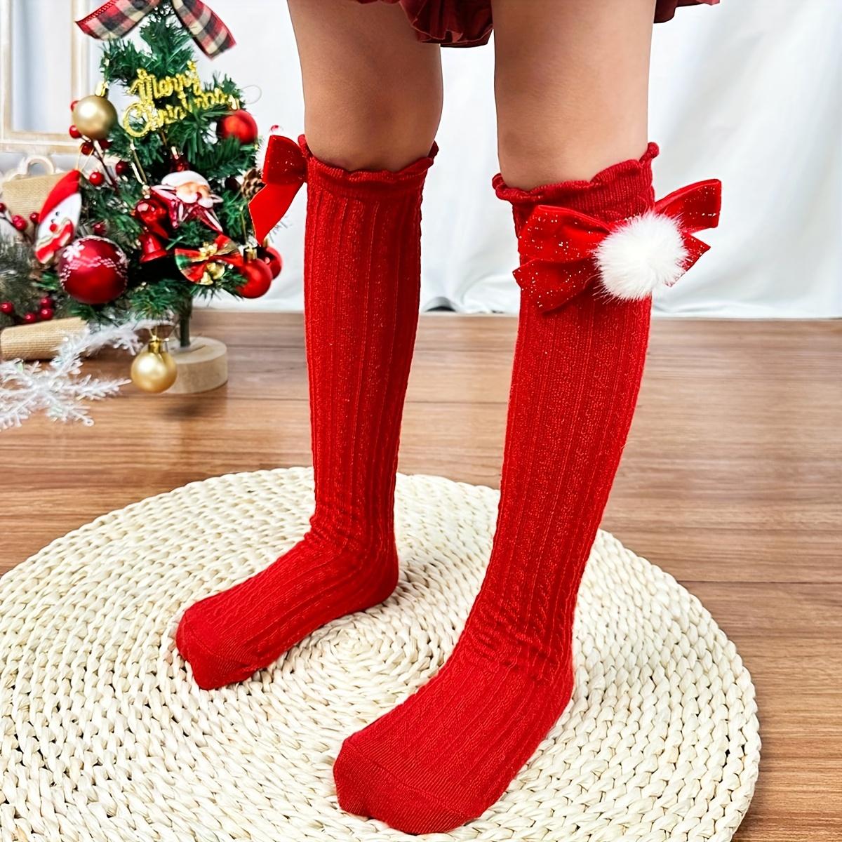 

high quality1 Pair Girls Red & White Golden Socks - Hand--Like Mid-Calf Winter Warmth, Soft All-Season Tights for Christmas, Parties, - Cozy Durable 3-8Y