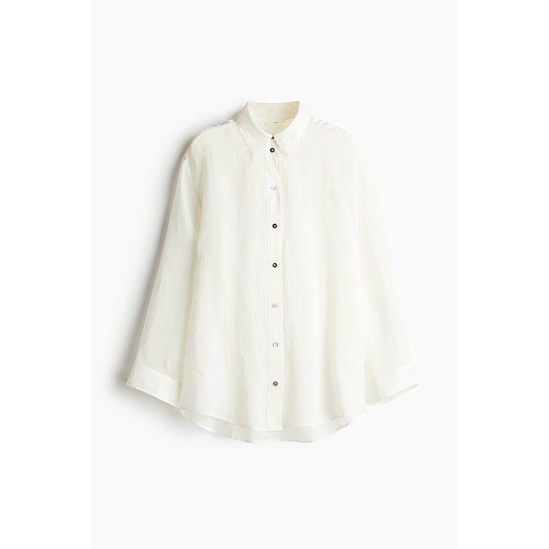 

HM Women s Shirt 2025 Summer New Arrival Large Profile Ramie Shirt 1270365 White 160/88