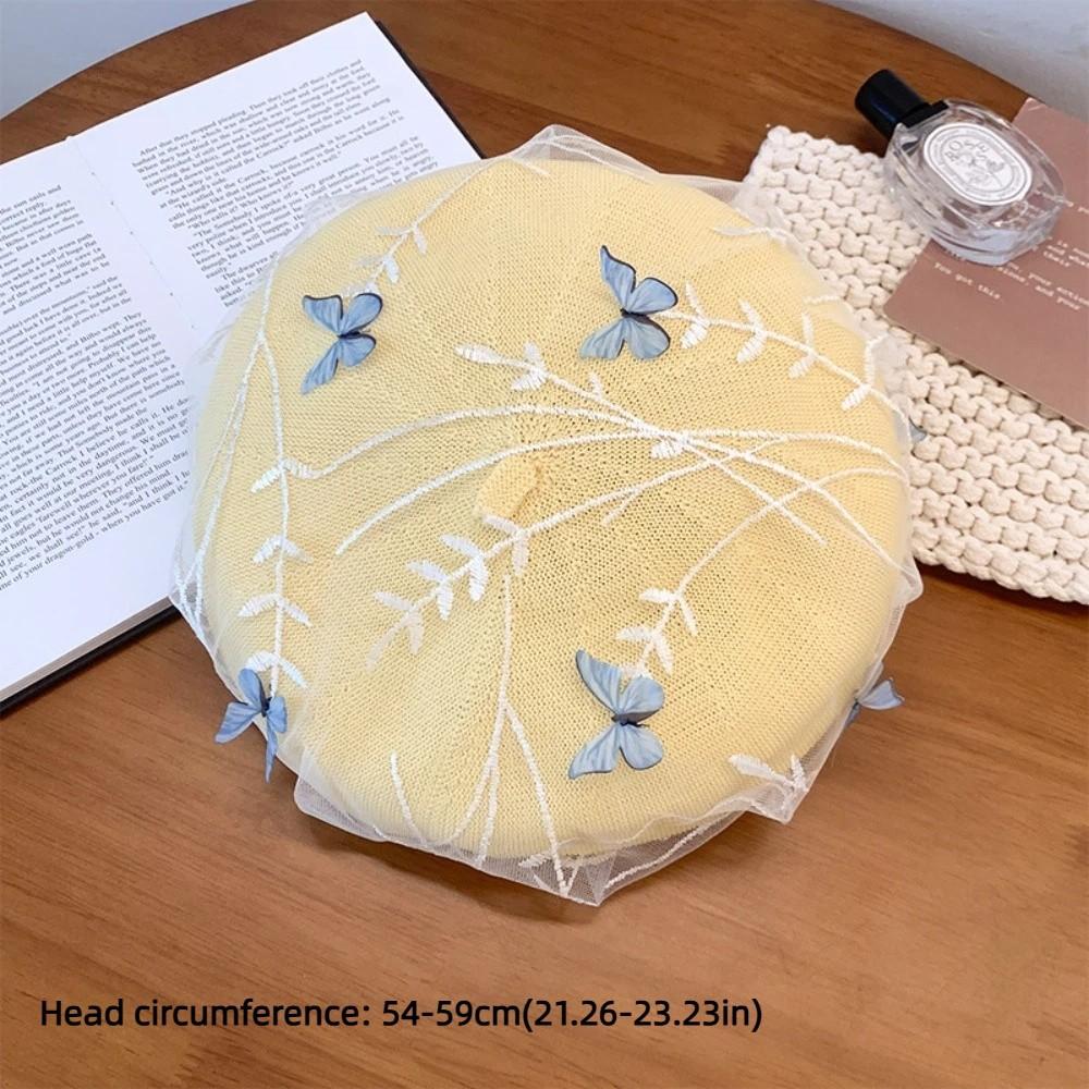 Three-dimensional Butterfly Beret Mesh Women's Beret Fashionable Knitted Hat Summer