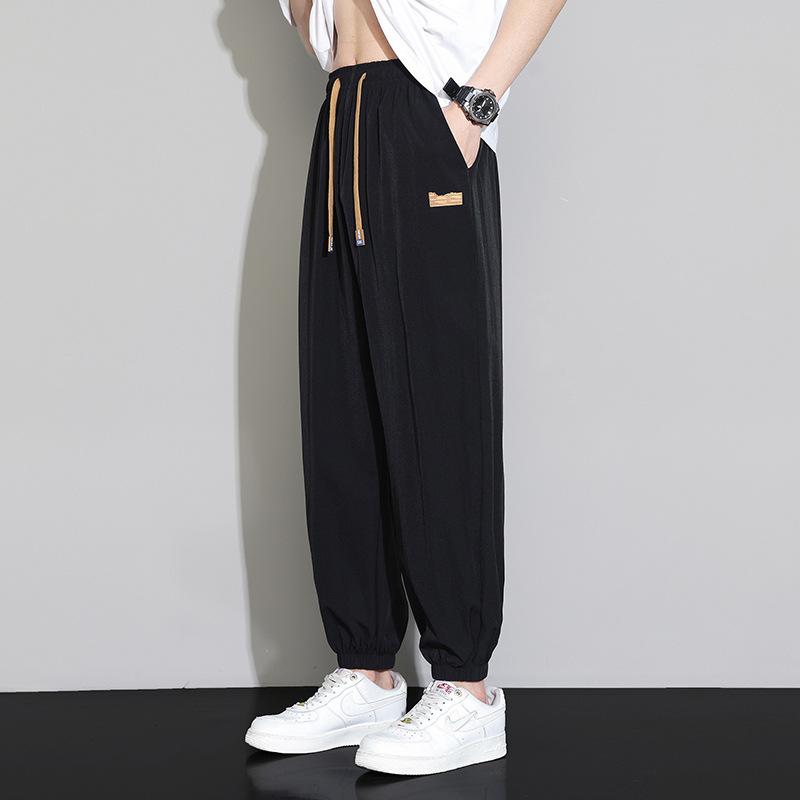 Summer Ice Silk Men's Pants Drooping Wide-leg Loose Sports Trend Straight Casual Pants