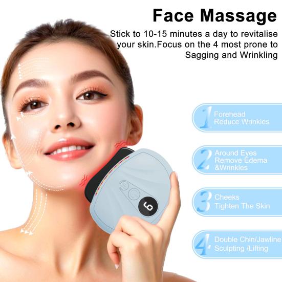 Electric Facial Massager Digital Display Compact Face Massager with Heat Portable Rechargeable Anti-Aging and Vibration