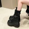 Fashion 9CM Platform Chunky Boots Women High Heels New 2024 Autumn Mid Calf Leather Sneakers Trend Winter Brown Motorcycle Boots Zapatos