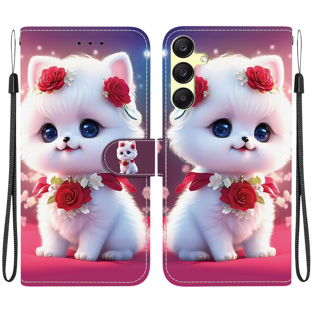 Handmade PU Leather Flip Case for Samsung Galaxy A25 (SM-A256E/A256B)- Anti-Slip Shockproof Cover with Wrist Strap & Heart/Rose Cat Designs