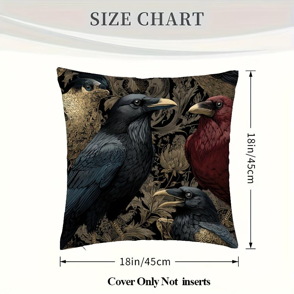 1Pc Of Short Plush Decorative Pillow Cover Featuring Victorian Crows, Printed On One Side, Measuring 18 Inches By 18 Inches, Ide
