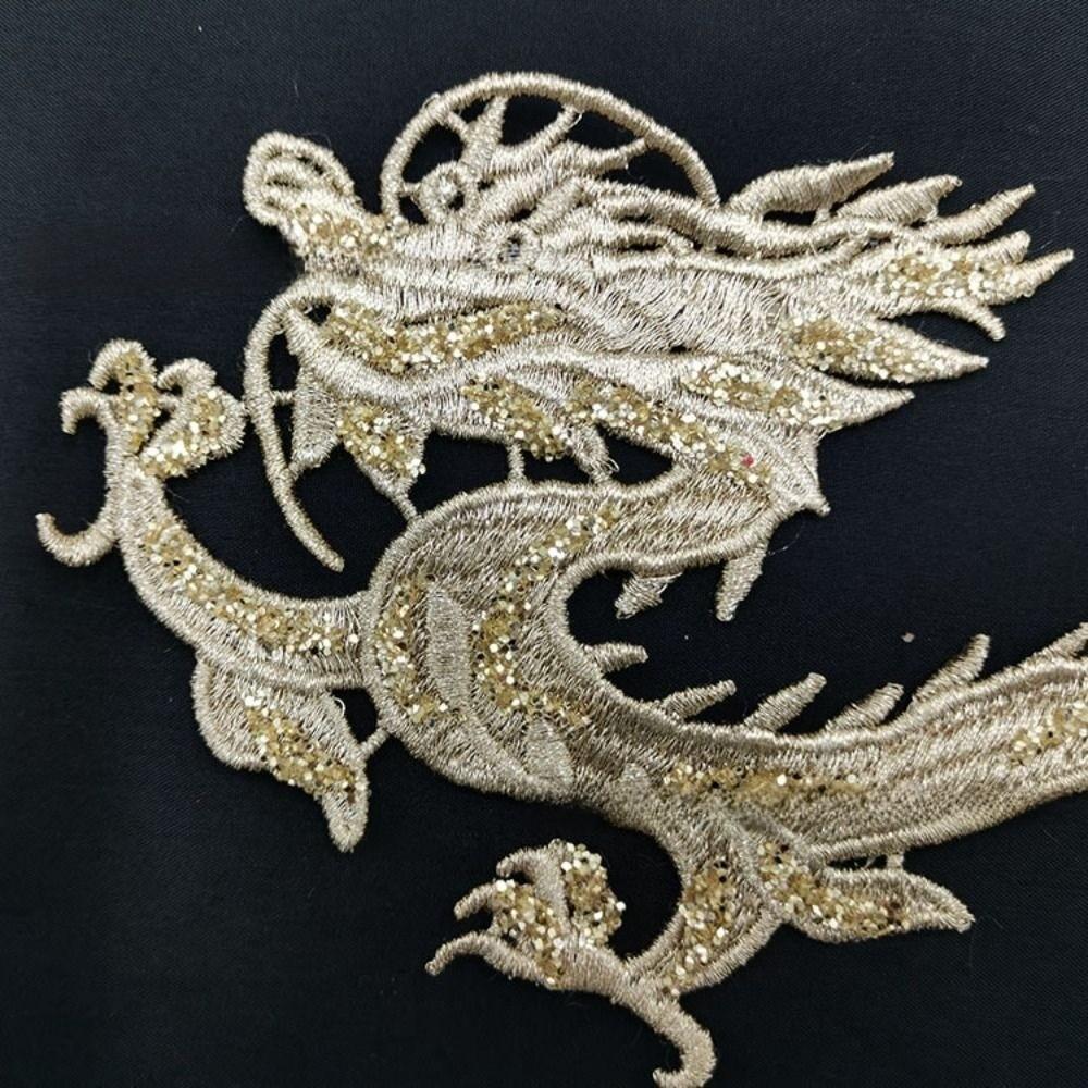 2 Pieces Sequin Decoration Embroidered Dragon Cloth Patch Chinese Style Sew On Patch  Bridal Gown