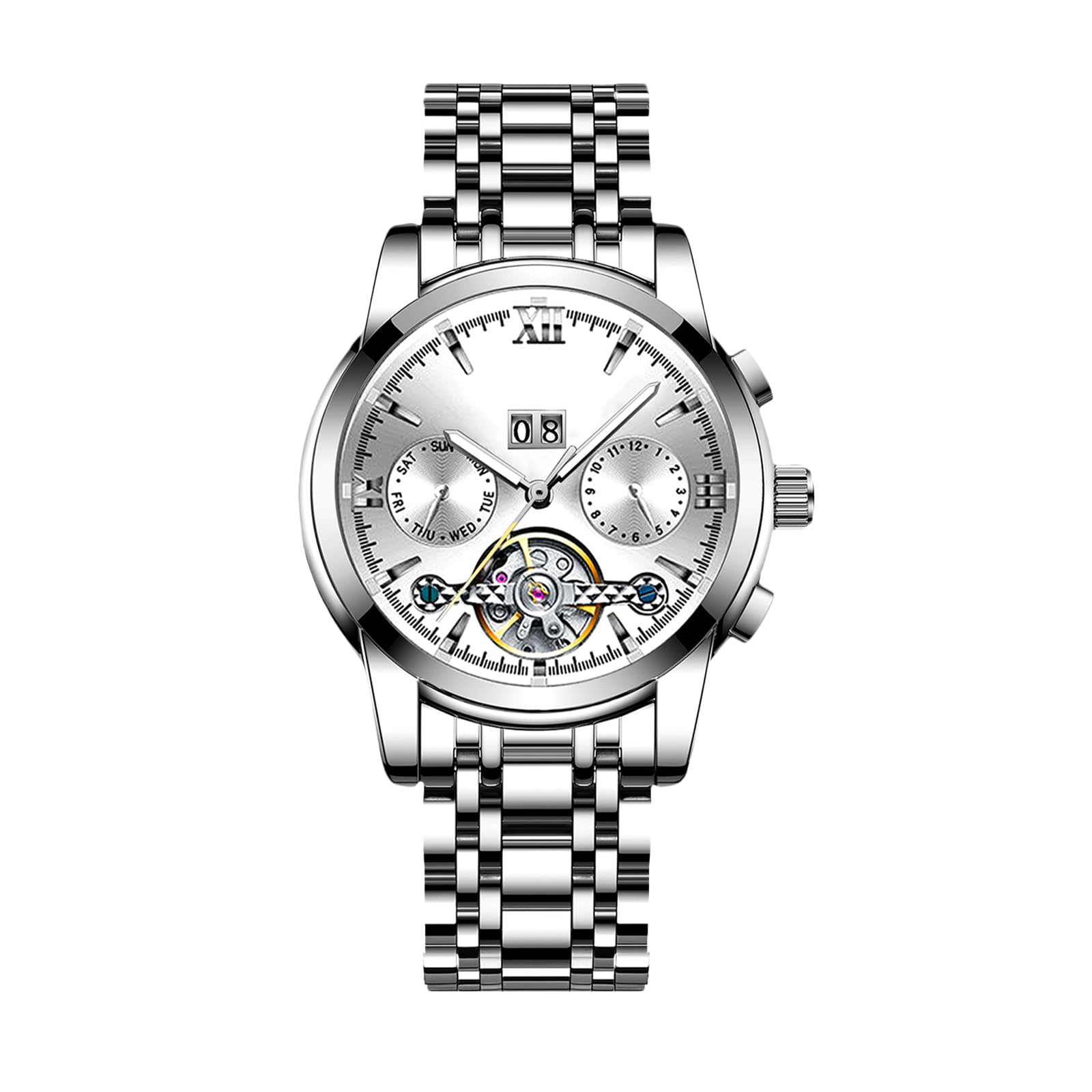 RORIOS Men s Watch, Luxury Mechanical Watch, Automatic Winding Wristwatch, Mechanical Watch, Men s Business Watch, Luminous, Date Display, Stainless S