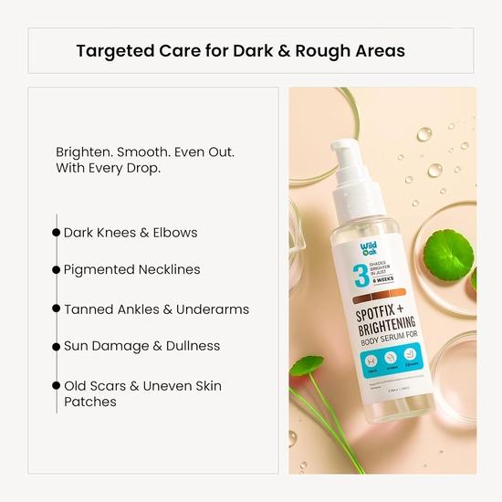 WildOak Brightening & Exfoliating Body Serum | For Dark Neck, Elbows & Knees | 100ml | Fade Dark Spots & Hyperpigmentation