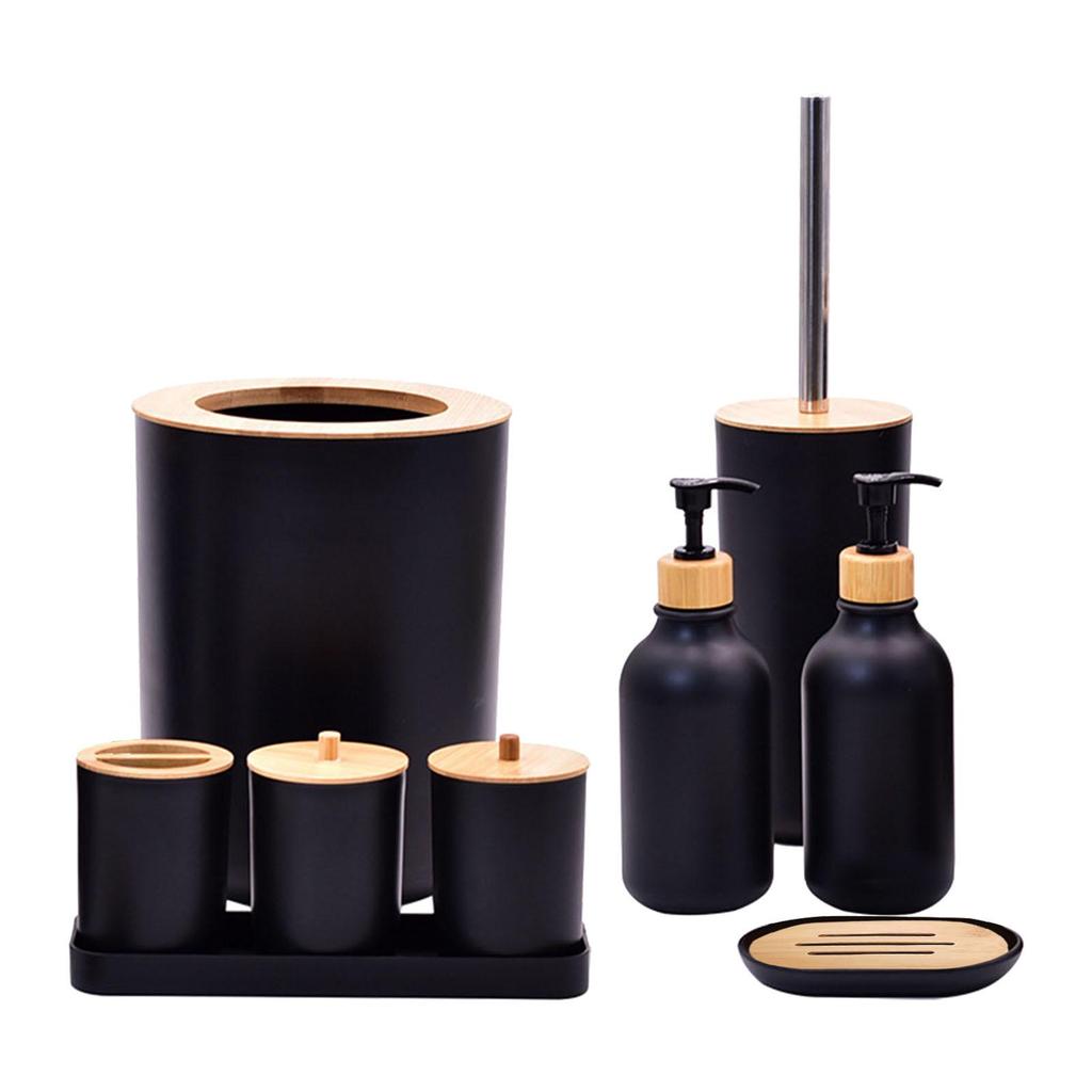 Accessories Set Soap Dispenser Cotton Ball Holder with Tray Toothbrush Cup Container for
