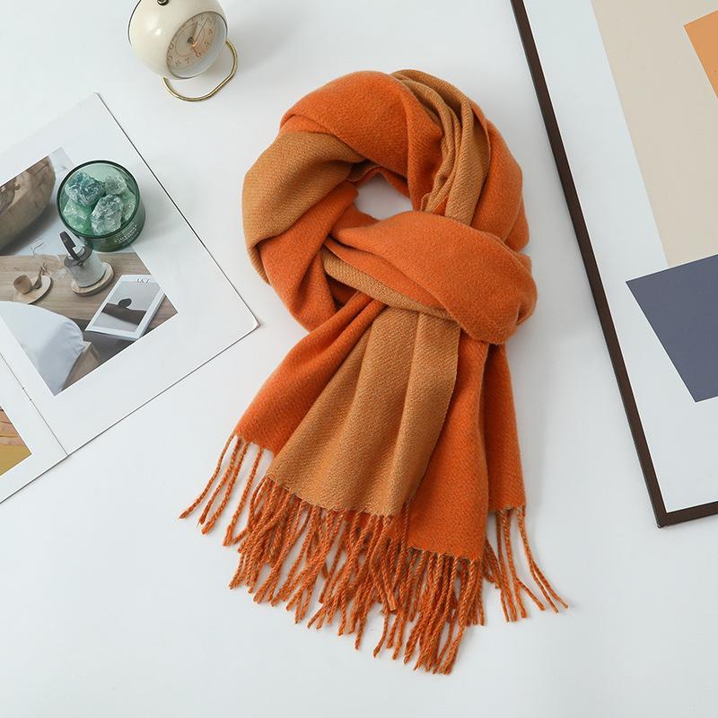 Double-sided Two-color Scarf for Women Autumn and Winter High End New Wool Scarf Shawl Imitation Cashmere Scarf