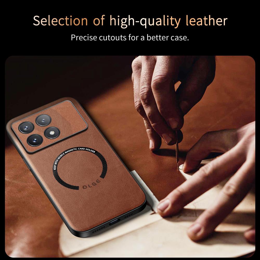 Luxury Leather Magnetic Magsafe Case for POCO X6 X5 Pro F5 Pro C65 M6 Car Mount Case Silicone Shockproof Full Protection Cover