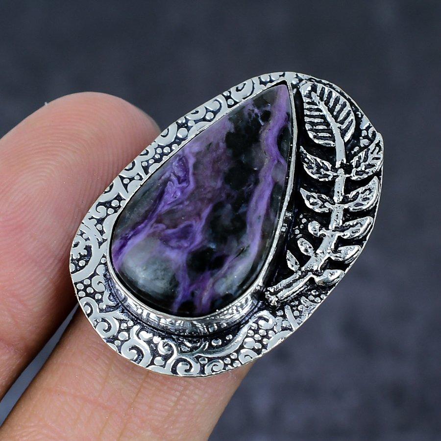 Russian Charoite Gemstone 925 Sterling Silver Jewelry Ring Size 8.5