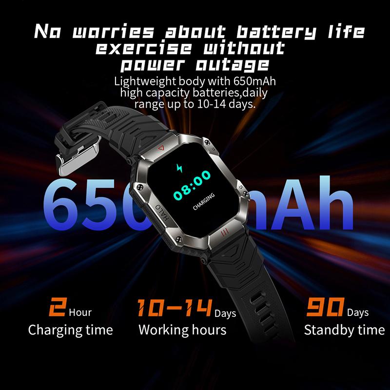 Rainbuvvy KR80 Rugged Smart Watch 2.0Inch Screen Bluetooth Call Altitude Barometric Pressure Compass Heart Rate Sleep Monitoring Outdoor Sports Watch