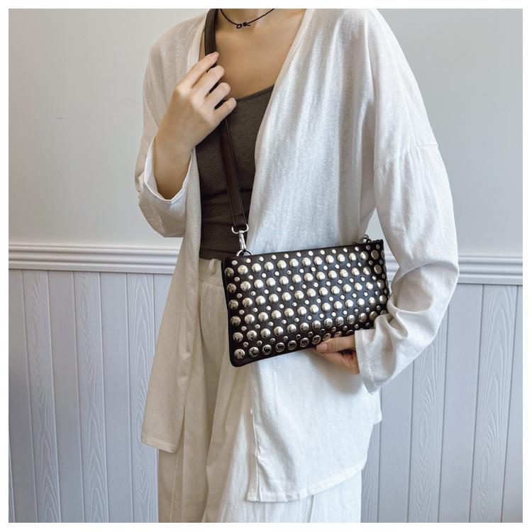 Women's Bag New Rivet Small Square Bag Textured Shoulder Bag Wide Shoulder Strap Crossbody Women's Bag