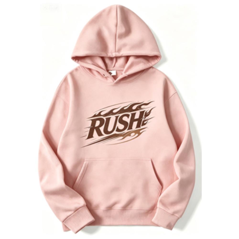 Fall/Winter  RUSH Flame Letter Graphic Front Hoodie Streetwear Casual Loose Fitted Hoodie