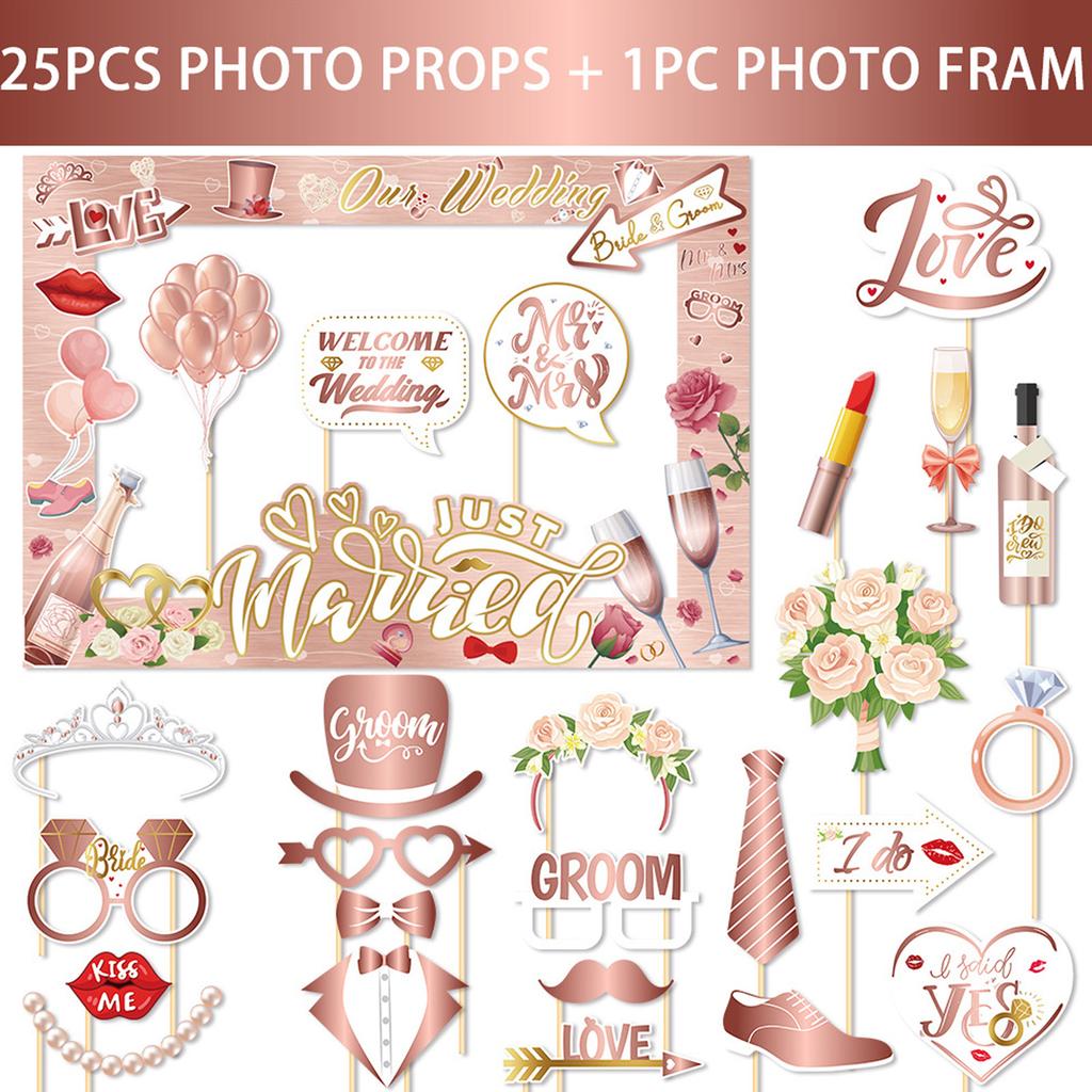 Wedding Photo Booth Frame and Props Set Wedding Party Props Funny Backdrop Decorations for Parties Celebration Ornaments