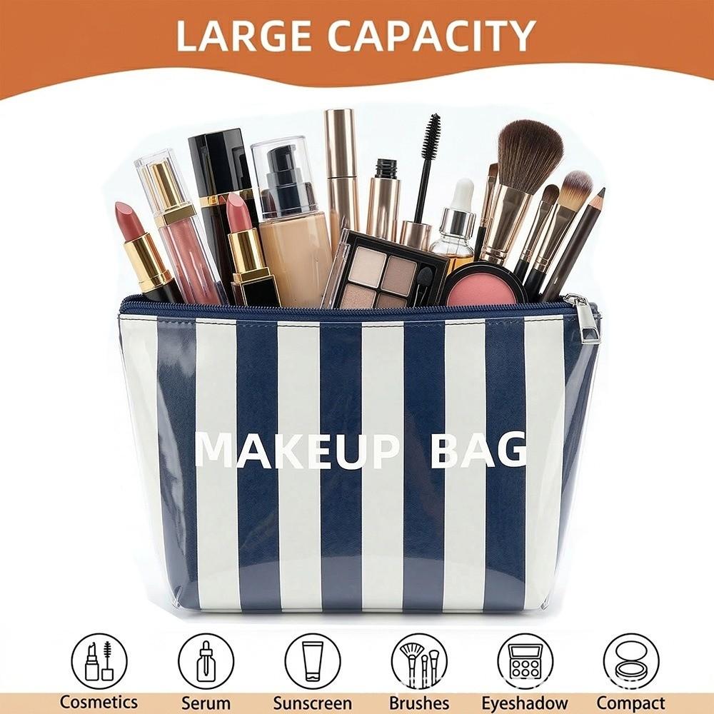 Waterproof Striped Makeup Bag Lightweight Polka Dot Makeup Case PVC Cosmetic Bag Travel