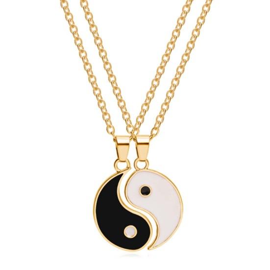 2 Pcs/Set Necklace Tai Chi Chain Stainless Memorial Couple Pendents for