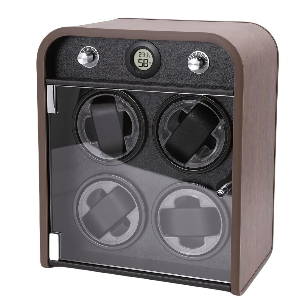 Watch Winder for 4 Mechanical Watches 5 Modes Quiet Automatic Watch Winder Display Storage Box with LED Light Temperature Humidity Sensor