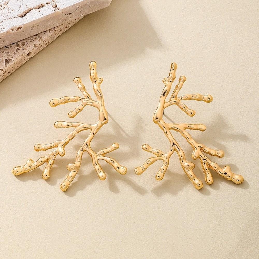 Metal Coral Branch Earrings Hollow Irregular Earrings Fashionable Red Coral Earrings  Party