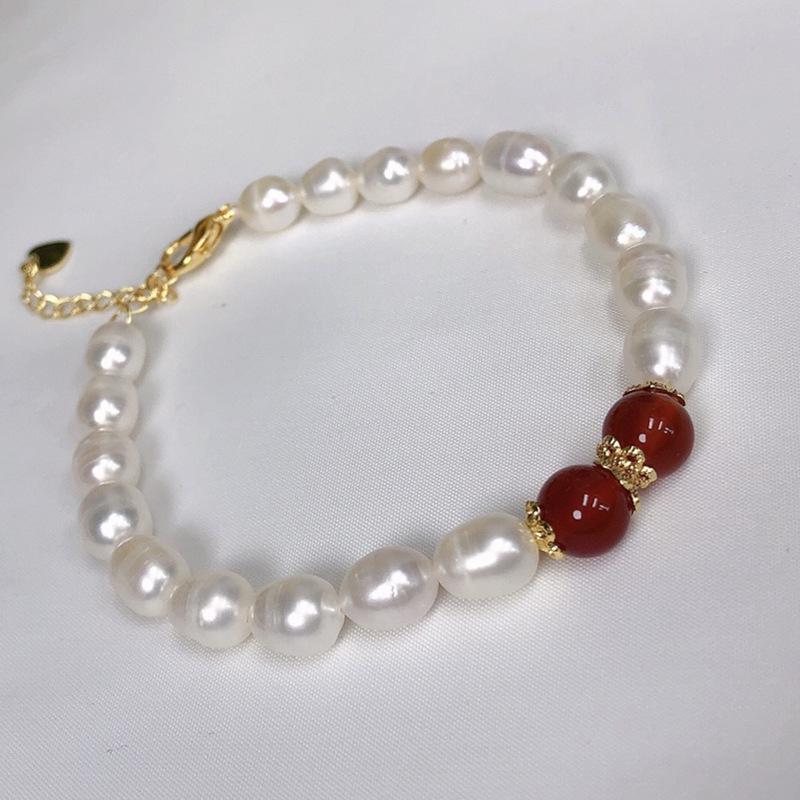 Exquisite Red Agate and Freshwater Pearl Necklace Set for Women: Versatile Three-Piece Jewelry Collection