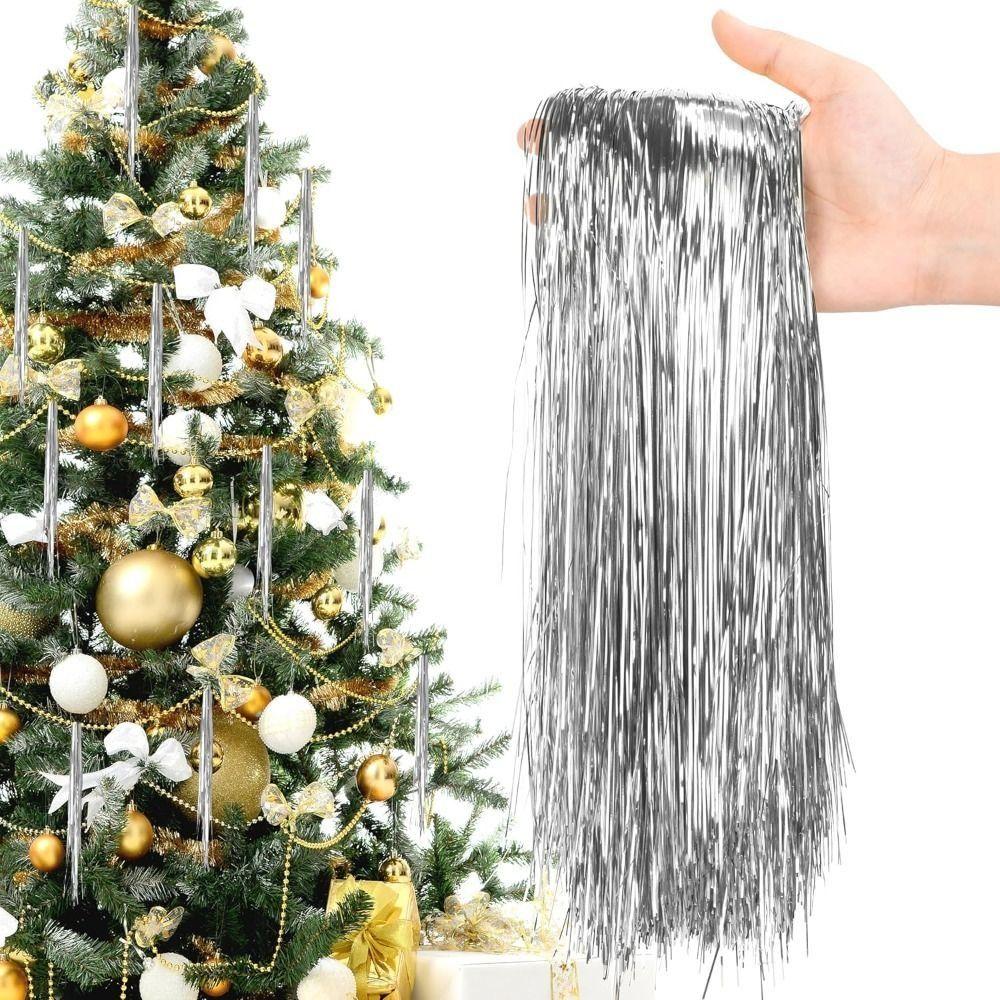 Silver Color Christmas Tree Metal Wire Tinsel Foil Fringe Christmas Decoration Supplies