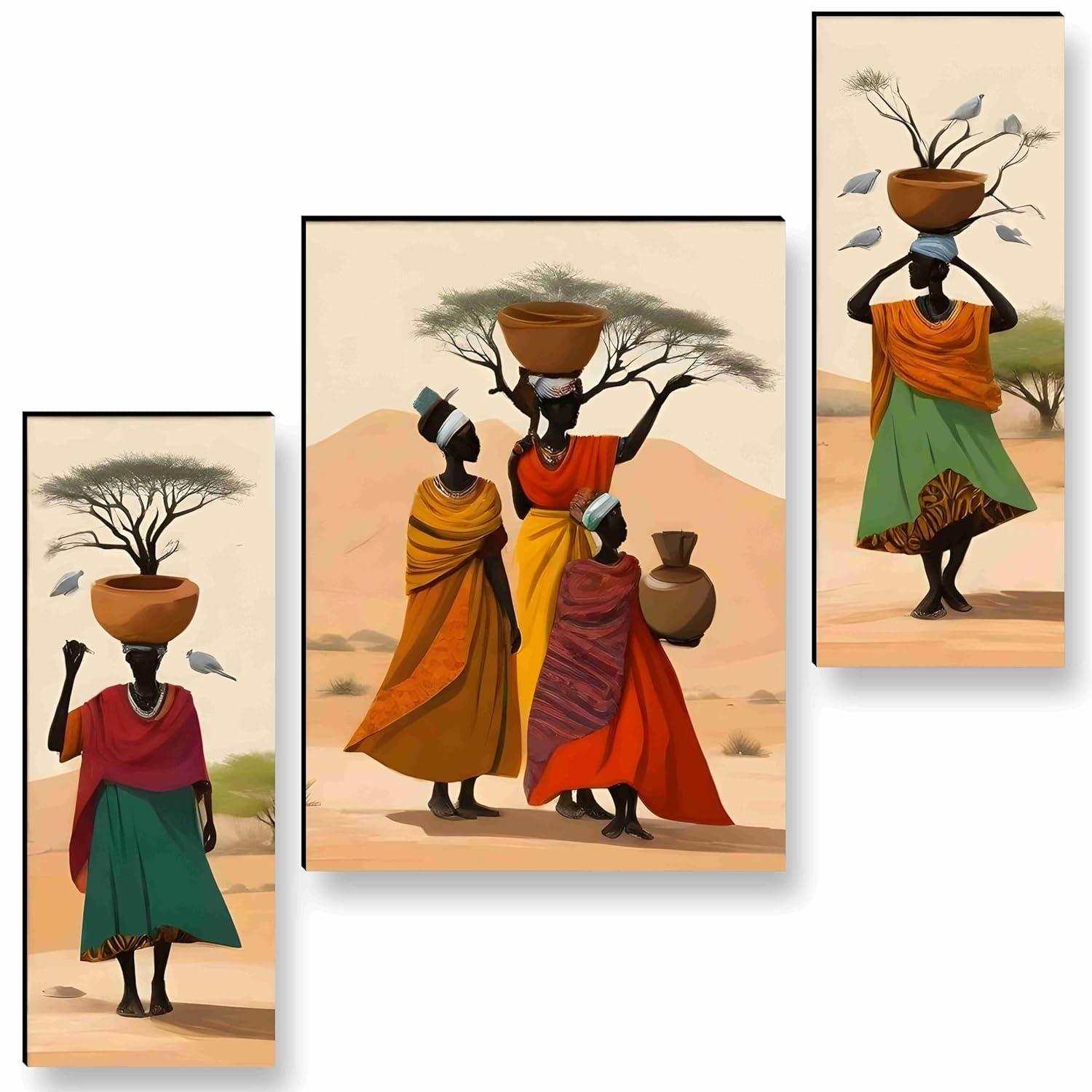 

Картины с африканскими женщинами для украшения стен - Набор из 3 штук, современная 3D-картина для гостиной большого размера с рамами для 20 inch x 12 inch