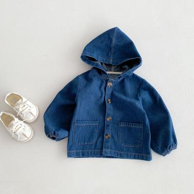 Barnkappa Vår och Höst Baby Huvförsedd Jeansjacka för Pojkar och Flickor Långärmad Casual Jacka