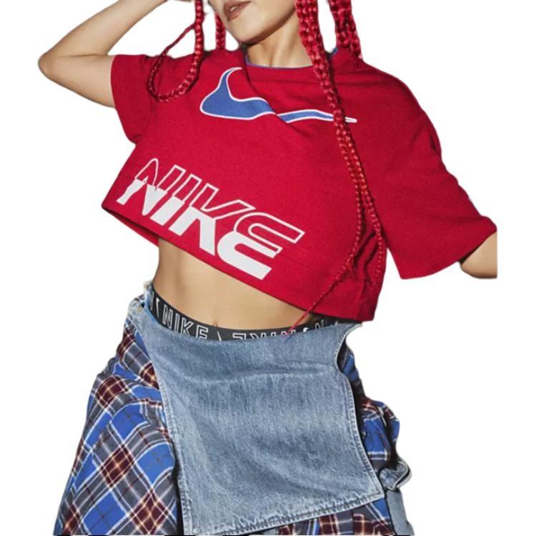 (WMNS) Nike Sportswear Logo T-shirt Asia Sizing 'Gym Red' Women's HF6291-687