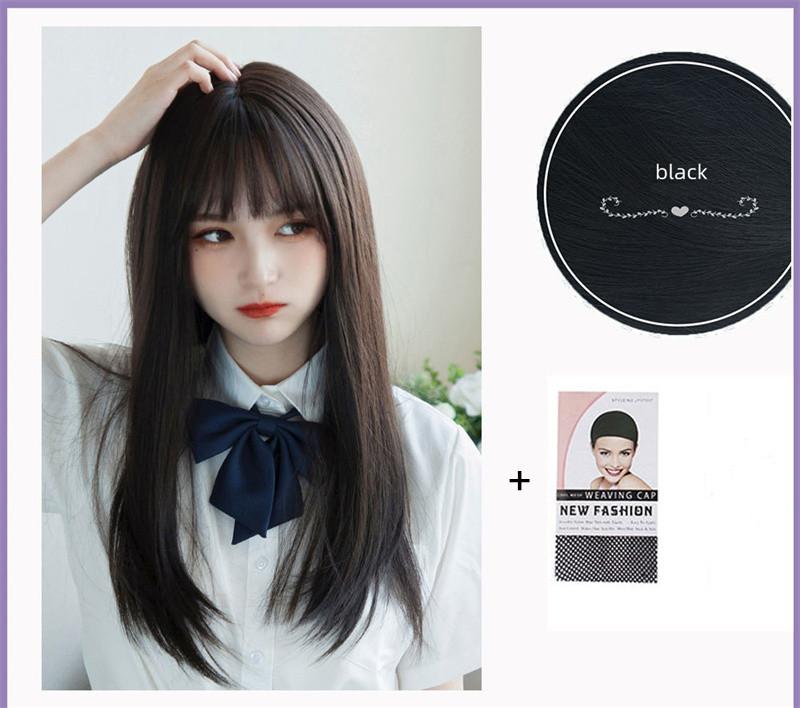 Koreaanse synthetische haarextensies, schattige JK-meisje cosplay pruik met pony, ademende hoofdbedekking, 50 cm lange, rechte pruikmuts voor vrouwen gray