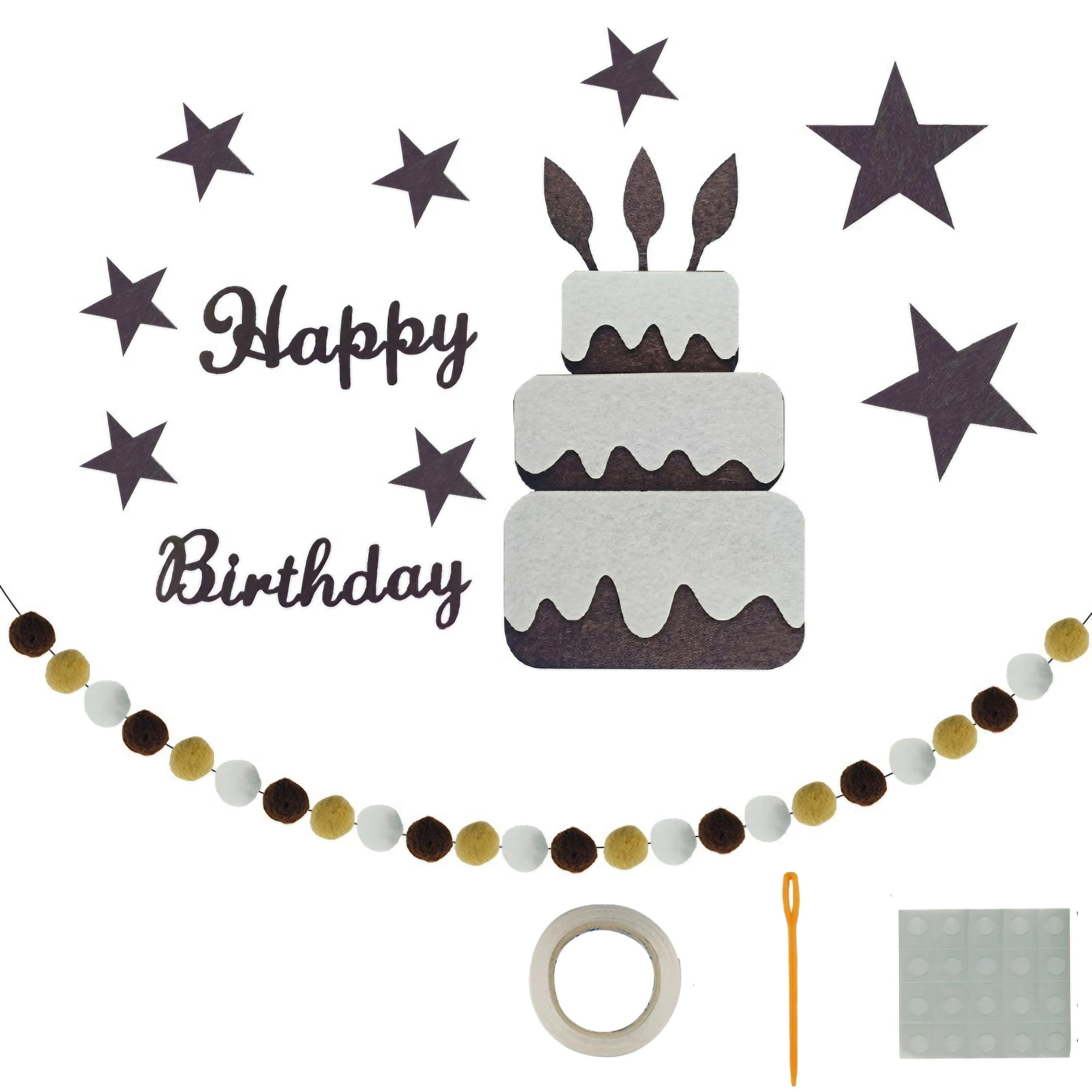 

Украшения на день рождения East Leaf, гобеленовая гирлянда на день рождения, простой баннер из натурального фетра на день рождения (Счастье + Торт)