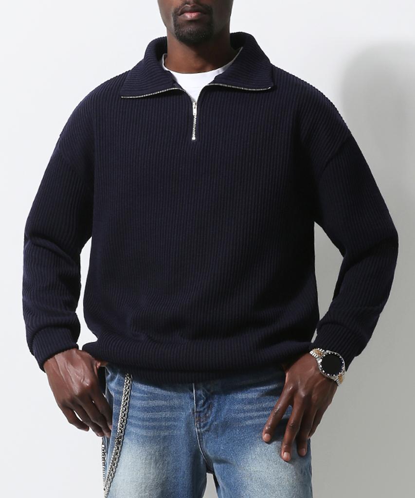 Seuteulaikeu Volume Rib Half Zipper Pullover (Navy)
