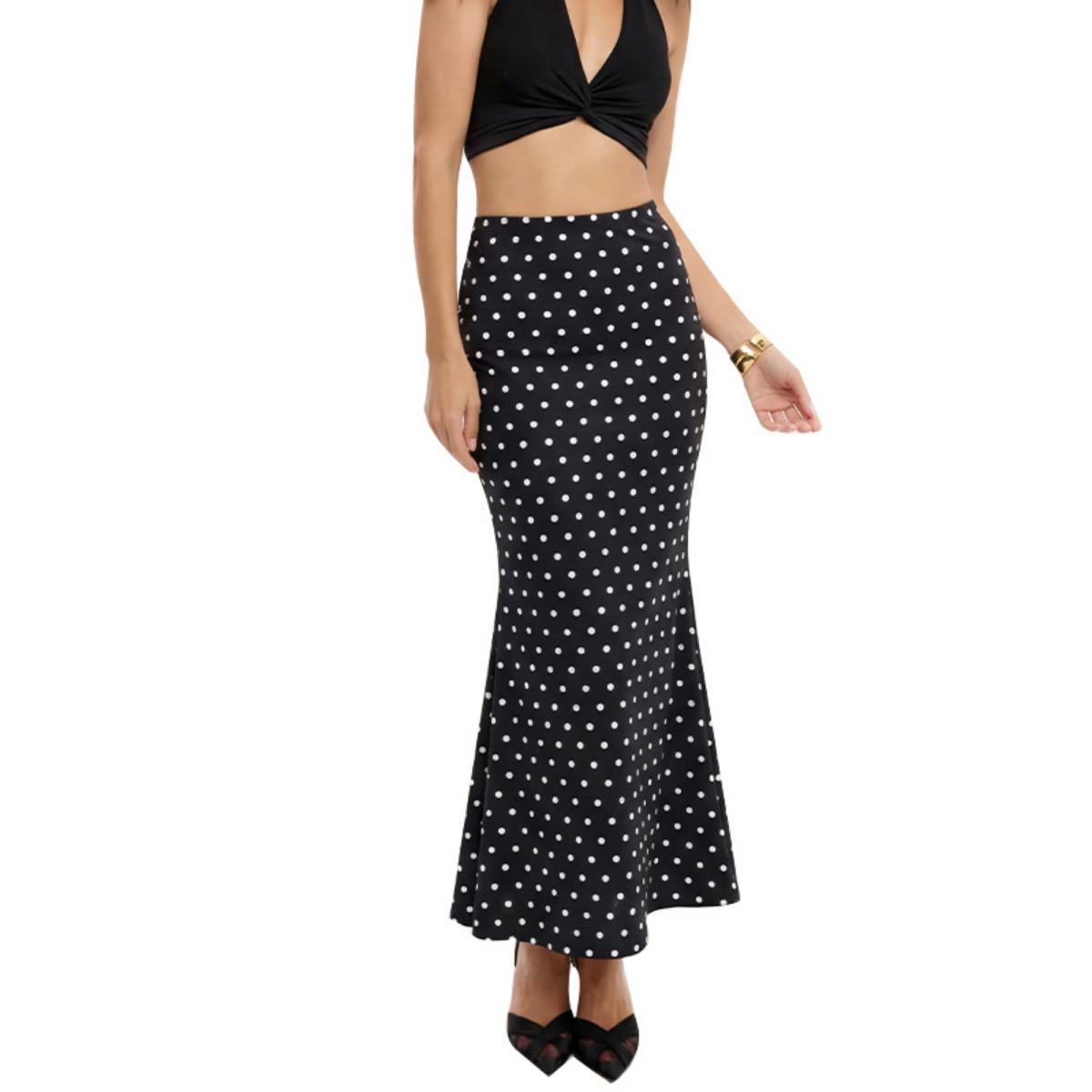 Summer Women s Polka Dot Pencil Midi Skirt, Slim Fit Casual Elegant Mid Skirt for Crossborder Fashion S