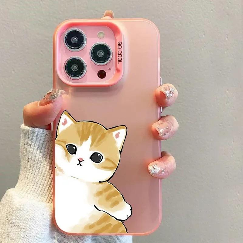 Funny Cartoon Cat Lover Couple Phone Case for IPhone 13 12 Mini 14 15 16 11 Pro Max Plus Hard Laser Cover Paired Fundas