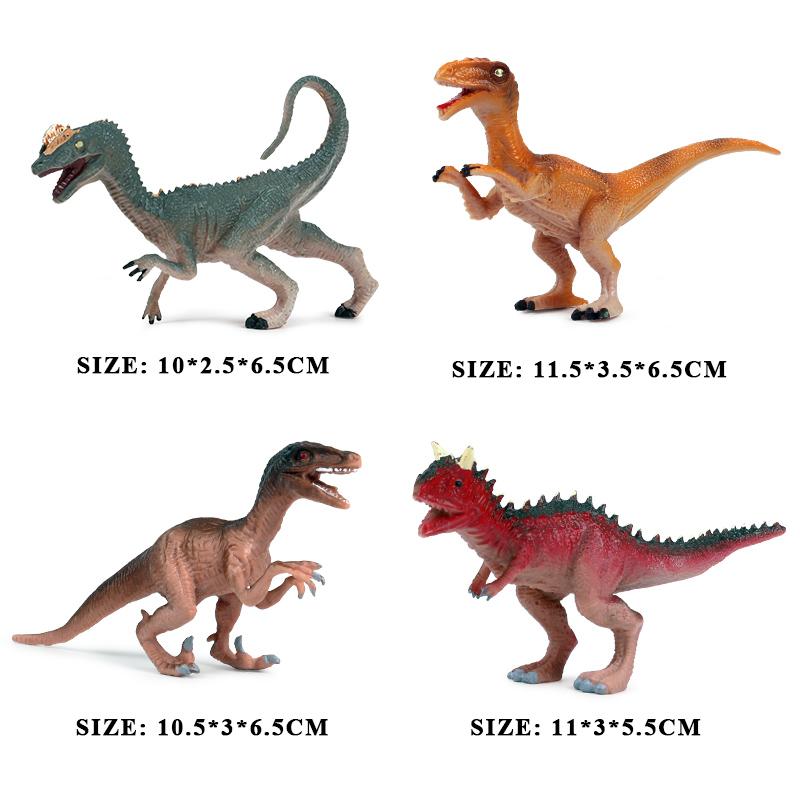 Oenux 4pcs Small Jurassic Dinosaur Set Action Figure T-Rex Mosasaurus Velociraptor Carnotaurus Animals Model Educational Kid Toy