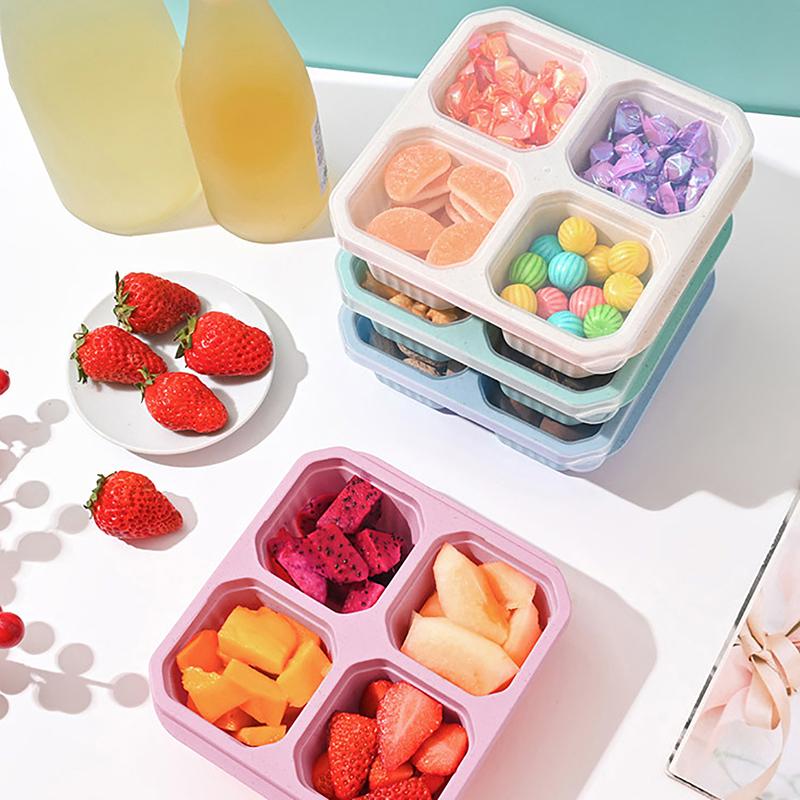 Snack Containers 4 Compartments Snack Boxes For Adults Kids Wheat Straw Meal Prep Reusable Food Storage Lunch Containers