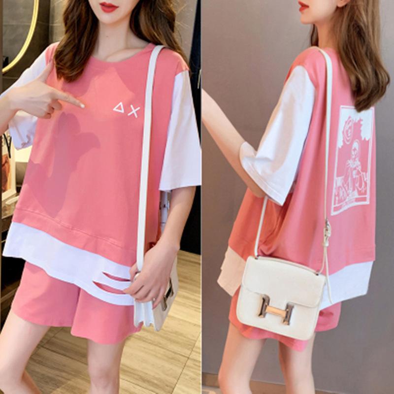 Summer Korean Style Casual Sports Suit Women's Short-sleeved Shirt Women's Shorts Large Size Loose Slimming Two-piece Set for Women