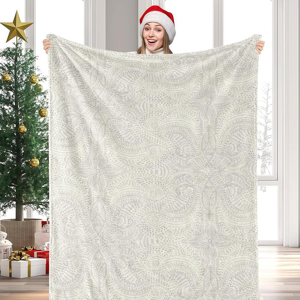 Ivory Dot Paisley Flannel Blanket Soft Fuzzy Plush Cozy Lightweight Throw For Sofa Bed Couch Home Decor