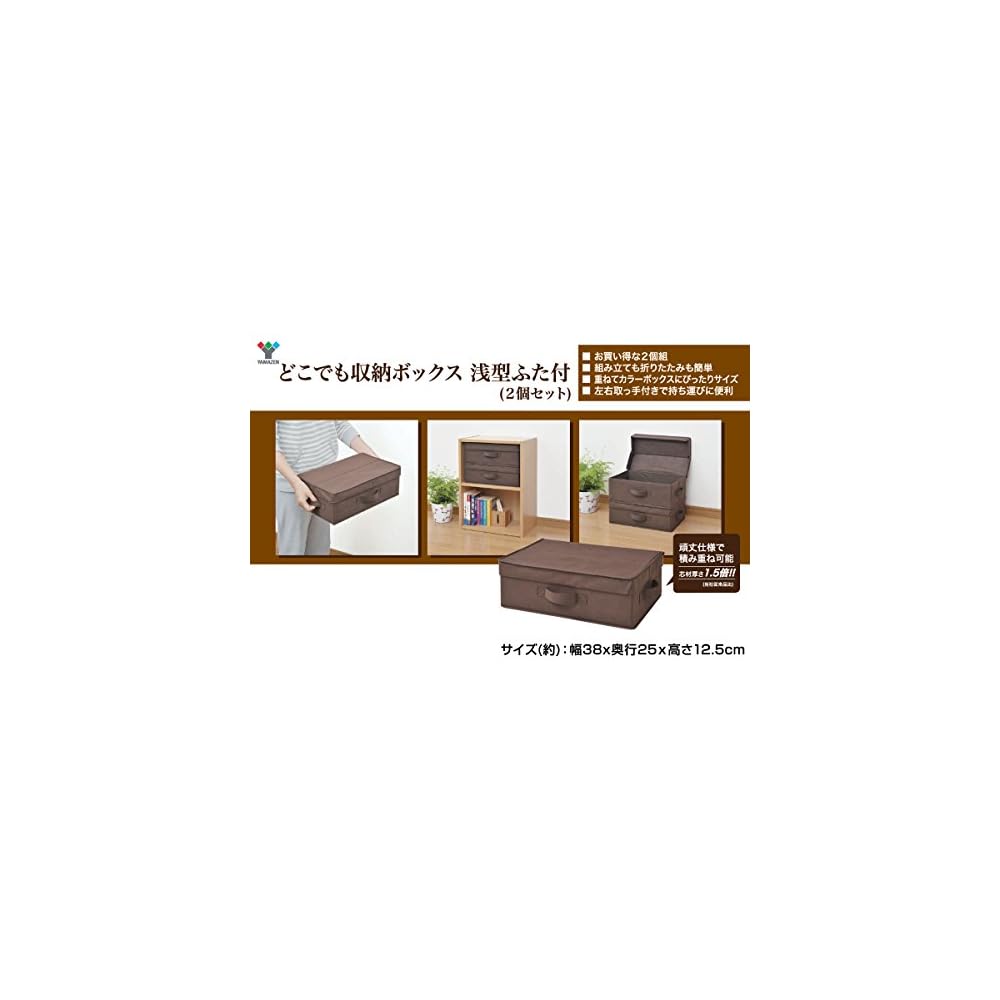 YAMAZEN Anywhere Storage Box, Shallow Type, with Lid, Set of 2, Brown YTCF-2PAFBR