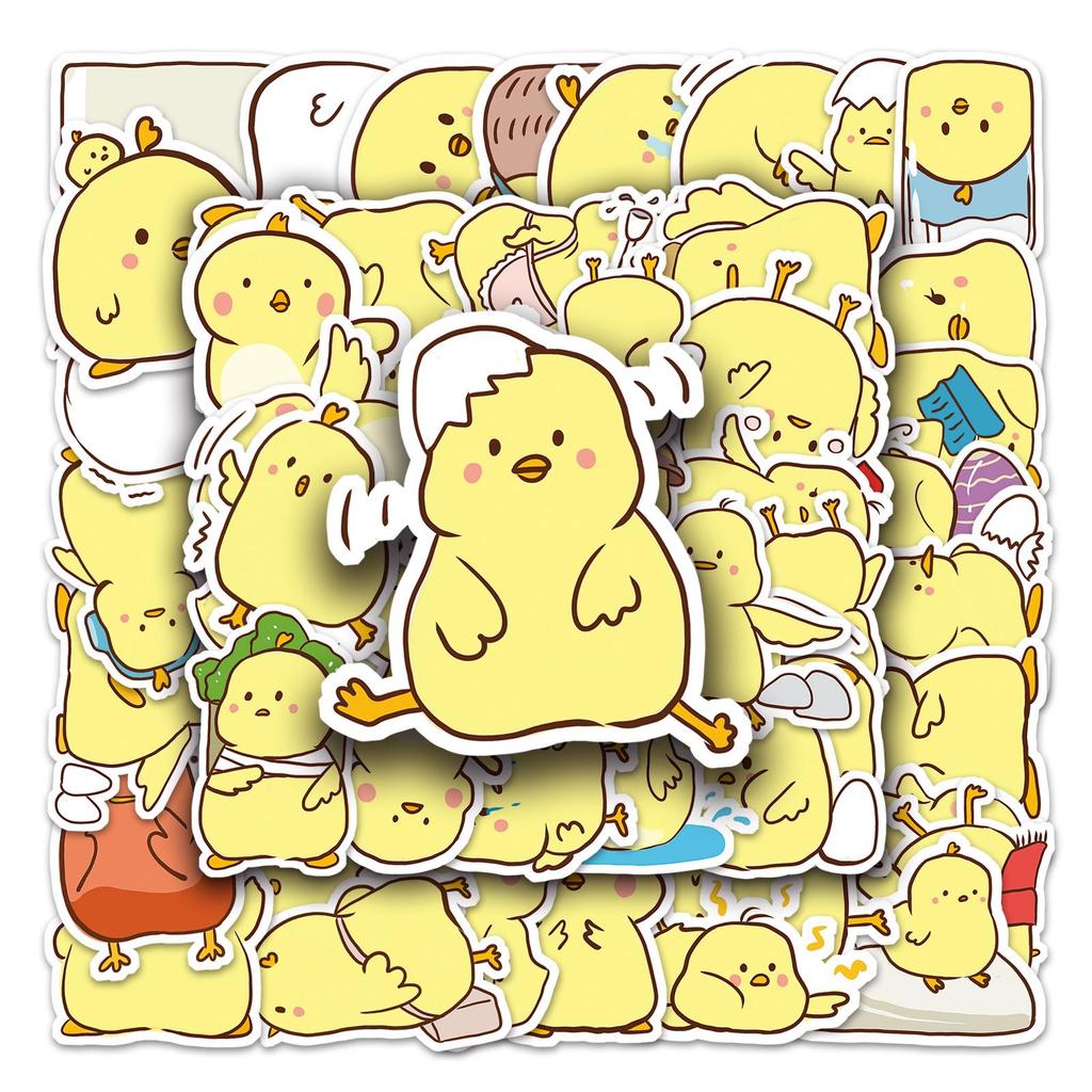 50 Hand-Painted Little Yellow Chick Cartoon Stickers – Waterproof DIY for Kids' Water Bottles & Suitcases