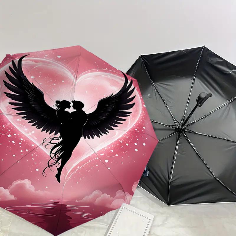 1pc Angel Love Automatic Open/Close Umbrella Compact Folding Umbrella with 8-Rib Shaft for Women/Men, Elegant Birthday1193S