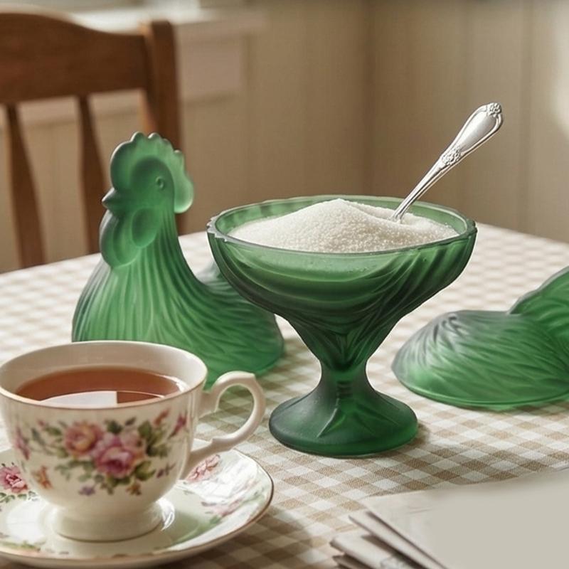 Glass Rooster Sculpture Candy Jar Dish With Lid Multifunctional Covered Bowl Dessert Plate Easter Farmhouse Decors Gift