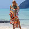 Bedruckte türkische Robe mit Fledermausärmeln, Sommertunika, Übergröße, Bademode, Überzug für Damen, Bademode, blaue Kaftan-Kleider