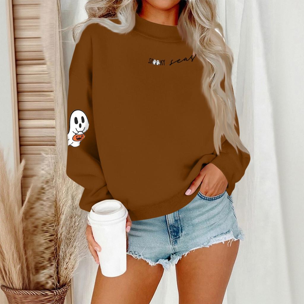 Women's Casual Fashion Round Neck Long Sleeve Halloween Printed Sweatshirt