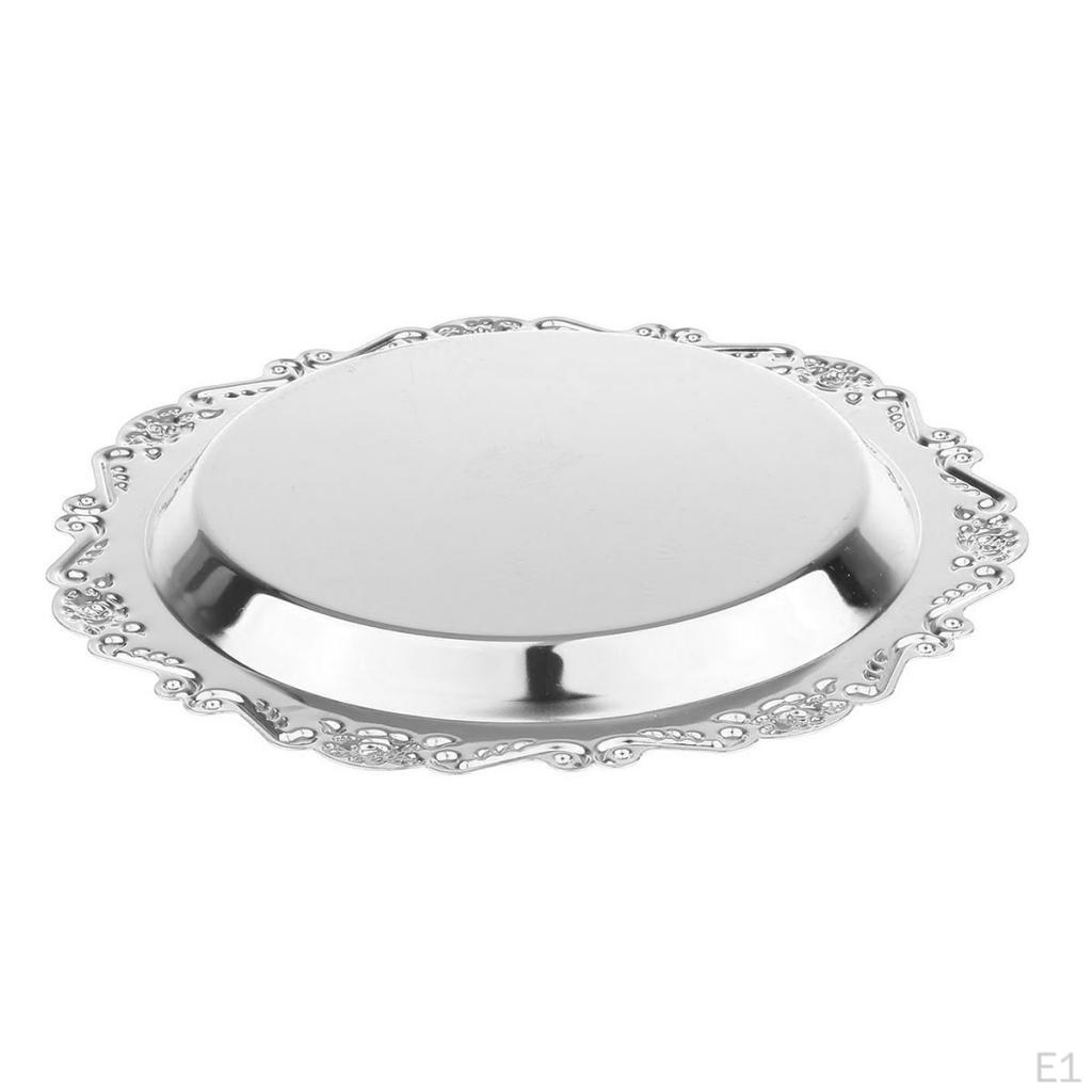7"/9"/11" Metal Silver Round Tea Platter Dessert Serving Tray