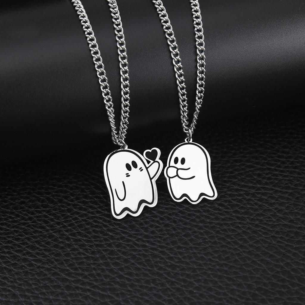 Stainless Steel Clavicle Chain Cute Halloween Ghostes Pendant Couple Necklace
