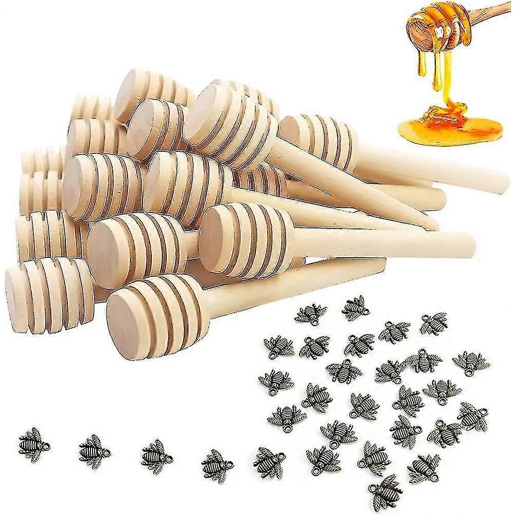 Honey Dipper 30 Pcs Honey Dipper With Bee Pendant, 8cm Mini Wooden Honey Stick